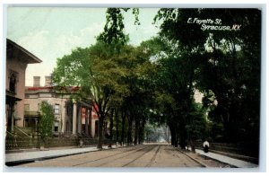 c1910 East Fayette Street Railroad Dirt Road Building Syracuse New York Postcard