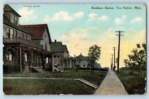 Two Harbors Minnesota MN Postcard Residence Section Houses Sidewalk 1910 Vintage