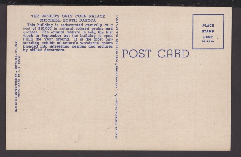 South Dakota Mitchell - Front View The World's Only Corn Palace - Linen