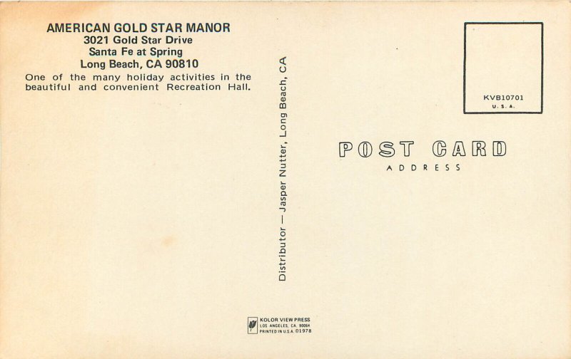 Postcard American Gold Star Manor Retirement Home Long Beach CA Christmas Party