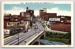 Main Street Looking East Greenville South Carolina Main Road Landmark Postcard