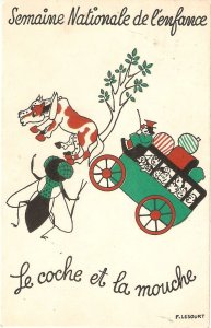 F. Lesourt. Le coche et la mouche Old vintage Frenchpublicity postcard