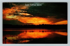 East Tawas MI-Michigan, Sunset Over The Lake, Chrome Postcard 