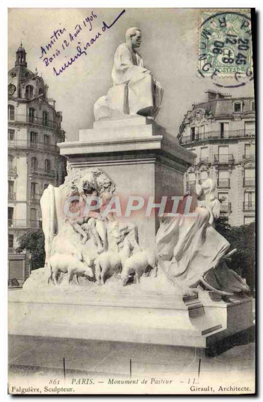 Old Postcard Paris Pasteur Monument