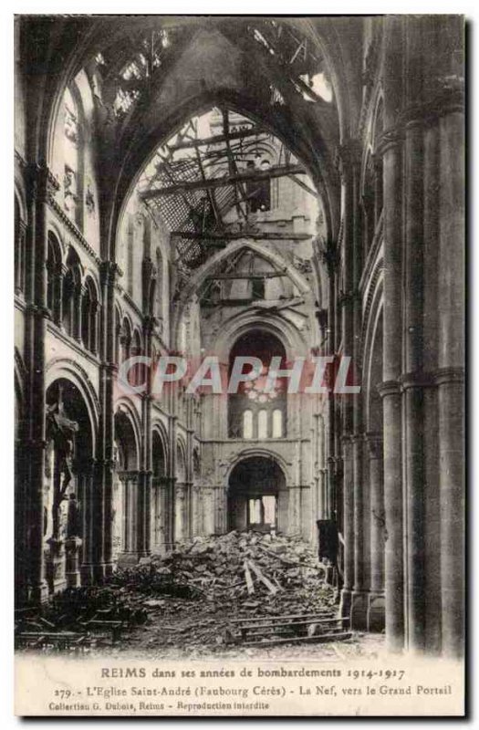 Reims in its bombardment of year 1914 1917 Old Postcard Church of Saint Andre