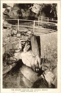 Golden Cascade & Natural Bridge Howe Caverns Interior New York BW Postcard 