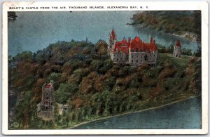 VINTAGE POSTCARD BIRD'S EYE VIEW OF BOLDT'S CASTLE THOUSAND ISLANDS N.Y. 1920s