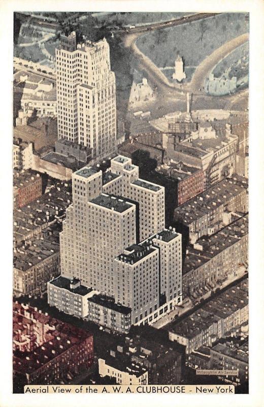 New York City~AWA Clubhouse~Aerial View~1939 Lumitone Postcard 