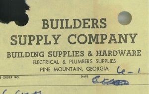 1968 Builders Supply Company Pine Mountain GA Electrical Plumbing Invoice 426