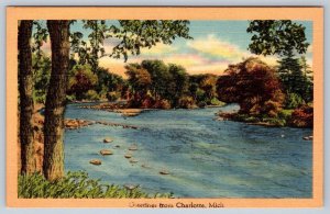 Greetings From Charlotte, Michigan, Vintage Linen Tichnor Postcard, NOS