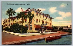 St Augustine Florida~View Of Hotel Bennett Bldg On The Bay~Vtg Linen Postcard