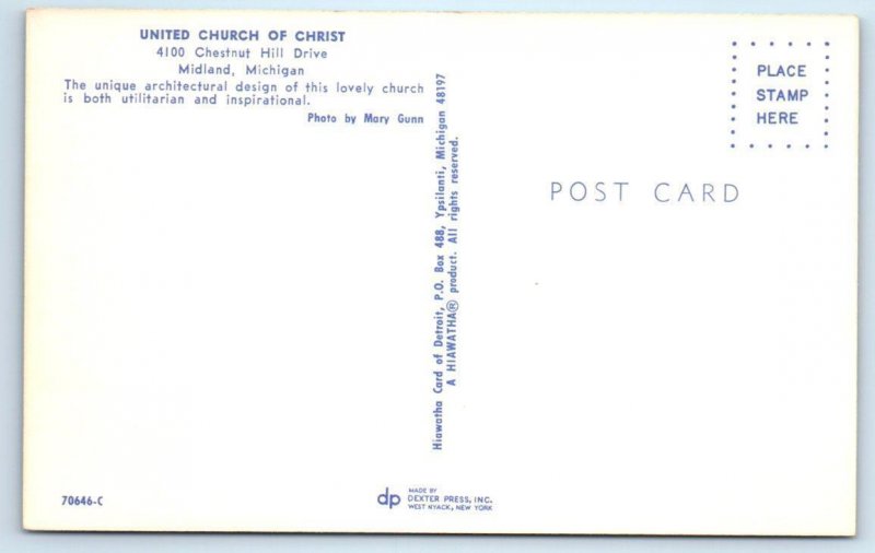 MIDLAND, MI Michigan ~ UNITED CHURCH of CHRIST c1960s Dexter Press Postcard