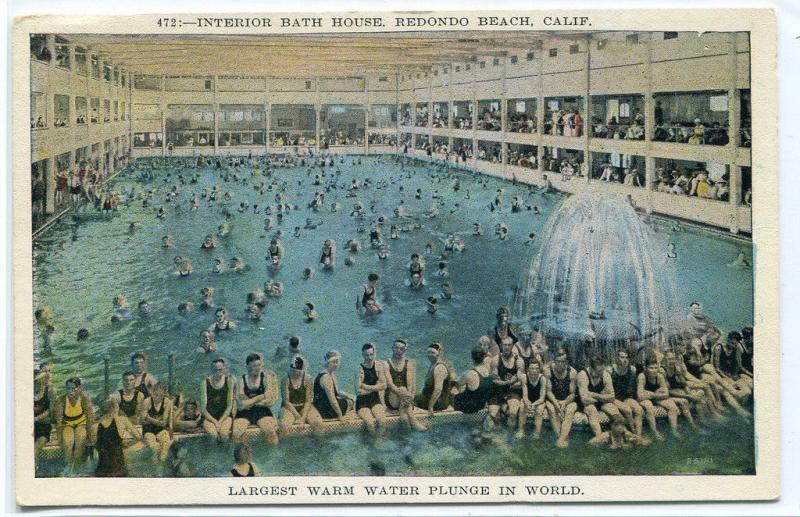 Bath House Interior Redondo Beach California 1921c postcard