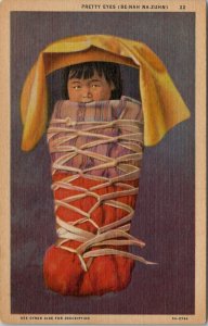 Navajo Indian Boy PRETTY EYES BE-NAH NA-ZUHN  Curteich Linen Postcard W3