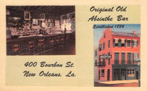 OLD ABSINTHE BAR New Orleans, LA Bourbon Street c1940s Linen Vintage Postcard