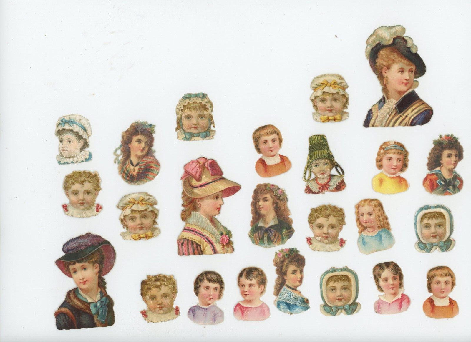 1880's Kids Heads Bust Girls Victorian DIe Cut Trade Card x716E