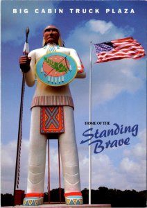 Big Cabin Oklahoma STANDING BRAVE INDIAN STATUE~Roadside Truck Stop 4X6 Postcard