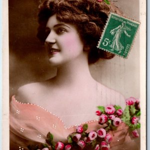 c1910s Lovely French Young Lady Smile RPPC Walery Paris Hand-Colored Photo A136