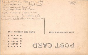 PC1/ Wanakena New York RPPC Postcard Shay#5 Railroad Rich Lumber Co c1910 450