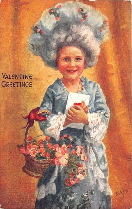 Valentine Greetings  Flowers Young Girl Rococo Raphael Tuck #130 Postcard