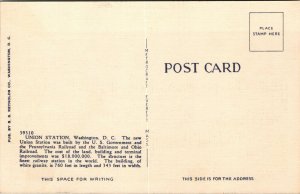 VTG 1930's Union Station Railroad Railway Post Office Washington DC Postcard