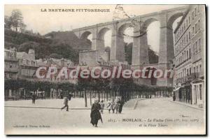 Postcard Old Picturesque Brittany Morlaix Viaduct Place Thiers