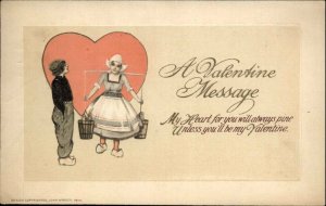 Winsch Valentine Dutch Children Folk Art c1910 Vintage Postcard