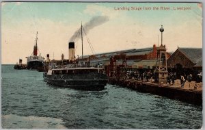 Liverpool Landing Stage River Mersey Ships Valentine's Postcard 1919 H82