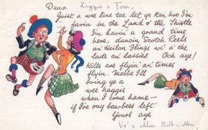 Scottish Haggis Reels Dancing Land Of Thistle Scottish Letter Old Comic Postcard