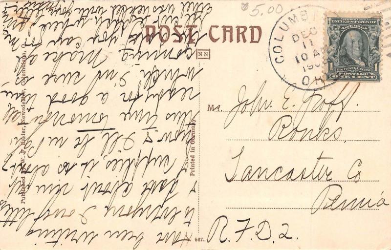 E14/ Columbiana Ohio Postcard 1908 Post Office Main Street Stores
