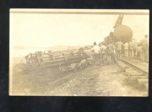 RPPC RAILROAD TRAIN WRECK DISASTER MISSISSIPPI RIVER REAL PHOTO POSTCARD