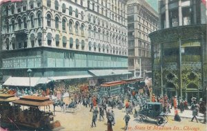 United States Chicago Corner State & Madison Streets tram tramway 1910 postcard 