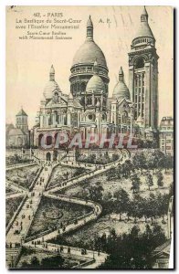 Old Postcard Paris The Sacre Coeur Basilica with the Monumental Staircase