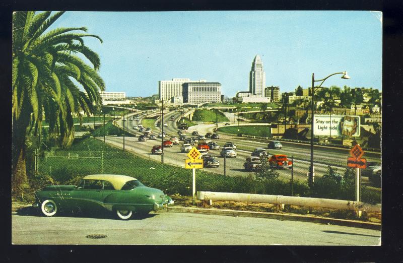 Los Angeles, California/CA Postcard, Civic Center/Freeway, 1950's Cars