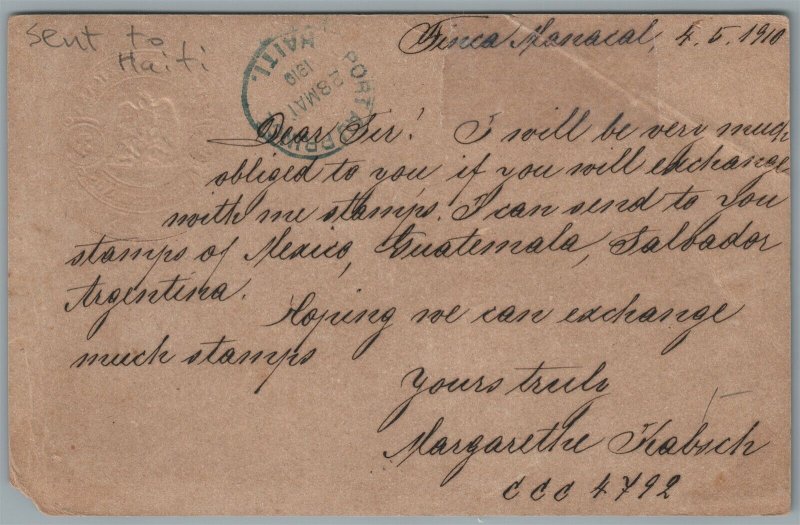 MEXICO to HAITI 1910 ANTIQUE POSTCARD