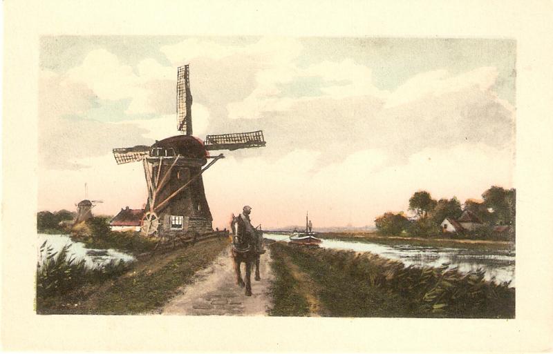 Landscape with windmill. HJorse Nice antique postcard