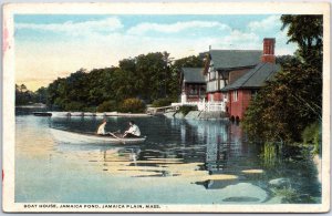 VINTAGE POSTCARD THE BOATHOUSE AT JAMAICA POND JAMAICA PLAIN MASS light crease