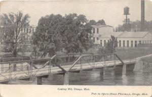 Otsego Michigan~Coating Mill Across River~Steel Bridge~Water Tower~1907 B&W Pc