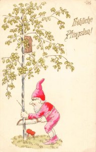 Pentecost Humanized Dwarf Cutting Tree Bird Nest Mushroom embossed postcard C318