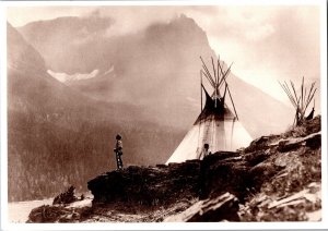 Echo's Call, Blackfoot Indian Camp Modern Print of 1915 Photo Postcard L59