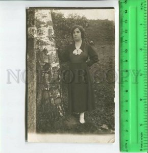 452523 USSR 1937 year girl near the birch tree Old photo