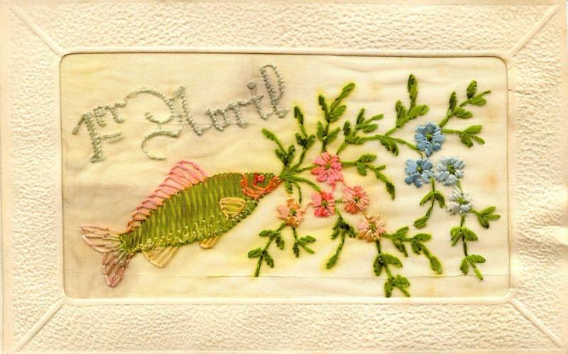 Embroidered Silk  - April First, April Fool's Day   ***VERY RARE***