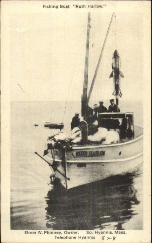 Hyannis Cape Cod MA Fishing Boat Ruth Harlow Postcard