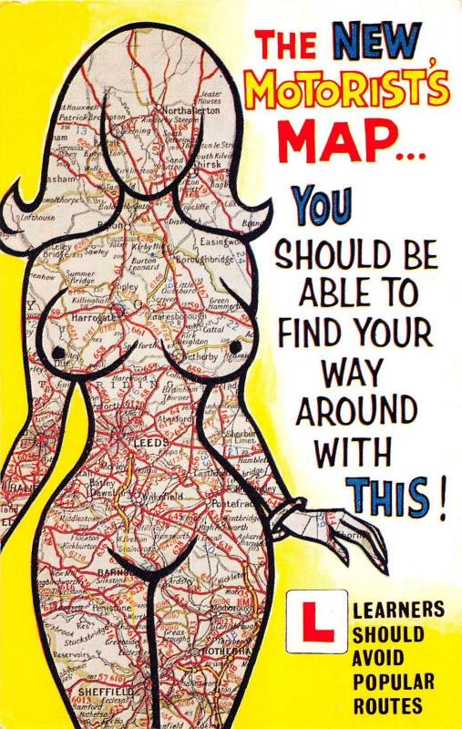 D62 Nude Comic Bamforth Risque Postcard C1940s Boobs Woman Road Map 19