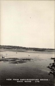 Saco Maine ME Saco-Biddeford Bridge View Real Photo Vintage Postcard