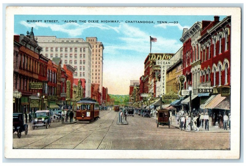 c1940's Market Street Along The Dixie Highway Chattanooga Tennessee TN Postcard