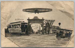 WALLINGFORD VT PHOTOMONTAGE FUTURIST 1925 ANTIQUE REAL PHOTO POSTCARD RPPC plane