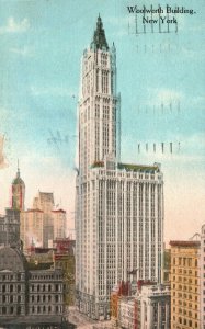 Vintage Postcard 1936 Woolworth Building NY New York on Broadway 55 Stories