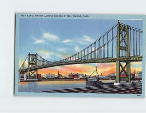 Postcard High Level Bridge Across Maumee River, Toledo, Ohio