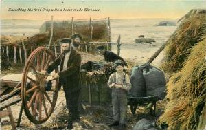 Vintage Postcard Home made Thresher in Montana Threshing His First Crop